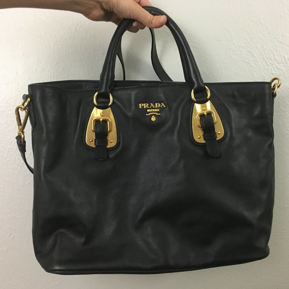 Prada Bauletto soft calf leather black satchel